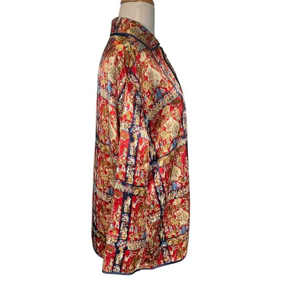 Vintage Victorias Secret Satin Circus Print Pajama Top Red Gold Blue Size Small - Picture 5 of 9
